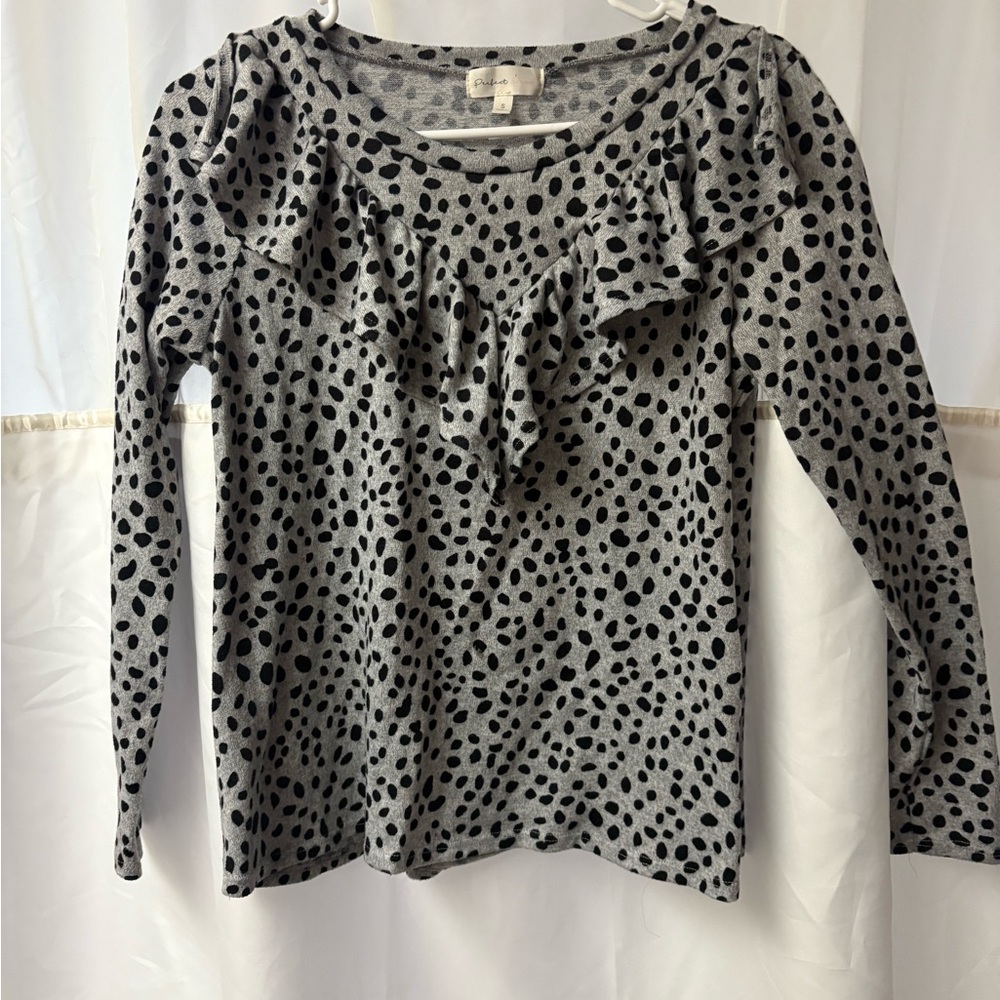 Petit Bateau Gray and Black Spotted Long Sleeve Top